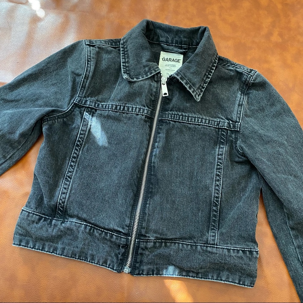 Garage | Cropped Black Denim Zip Front Jacket | Cropped | XS